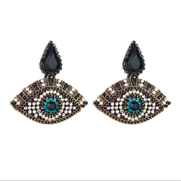 Any 2/$20! Gold/Crystal Blue Evil Eye Earrings - Picture 5 of 9